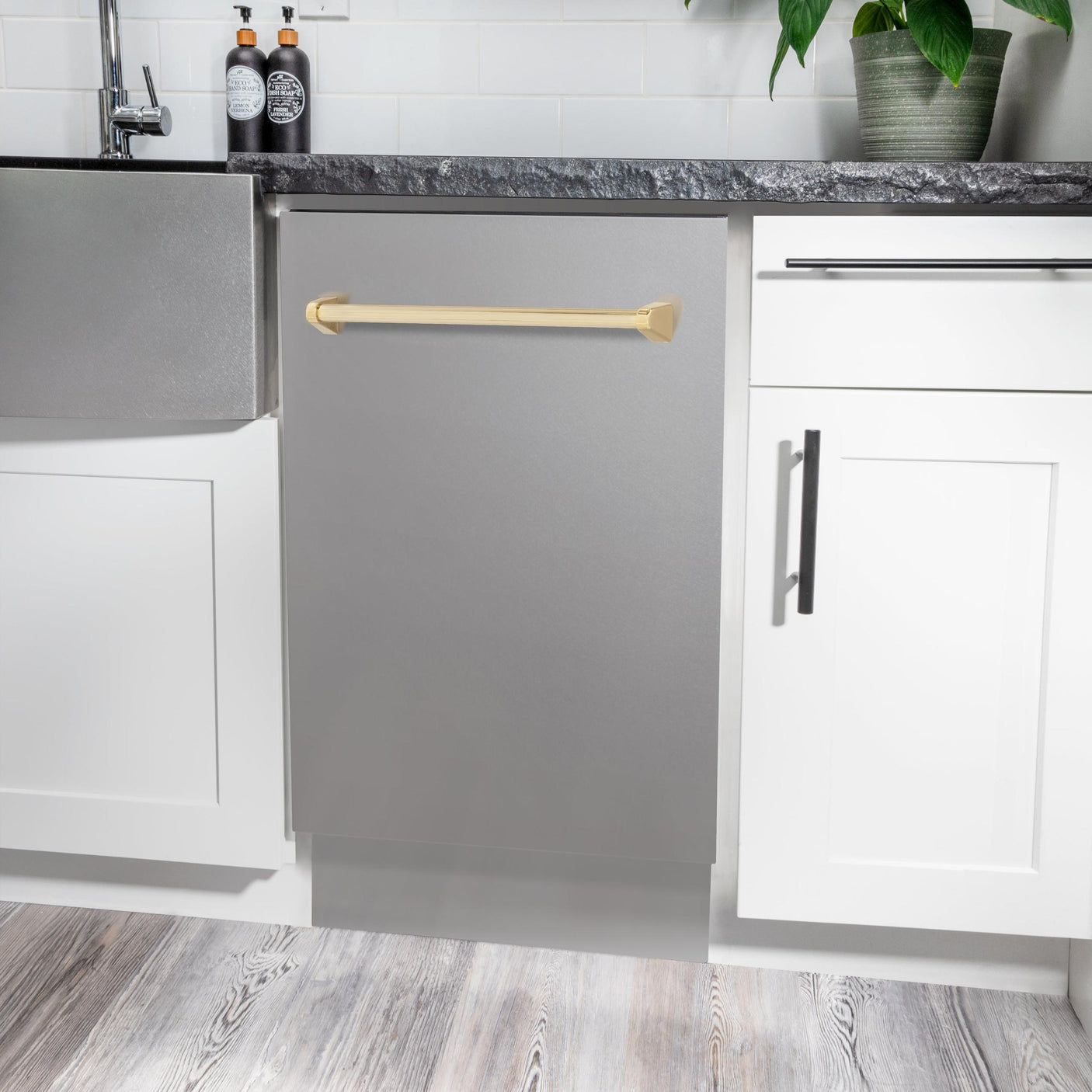 ZLINE Autograph Edition 18 Compact 3rd Rack Top Control Dishwasher in Stainless Steel with Accent Handle, 51dBa (DWVZ-304-18) [Color: Gold]