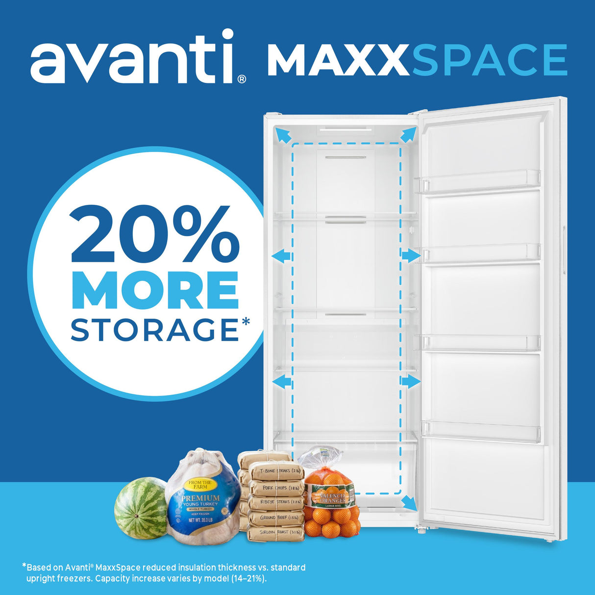 Avanti MaxxSpace Insulation™ Technology Garage-Ready Frost-Free Convertible Upright Freezer, 23 cu. ft., ENERGY STAR, White (AV230VFLJM0W)