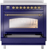 Nostalgie II 36 Inch Electric Freestanding Range in Blue with Brass Trim