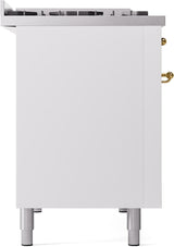 Nostalgie II 48 Inch Dual Fuel Liquid Propane Freestanding Range in White with Brass Trim