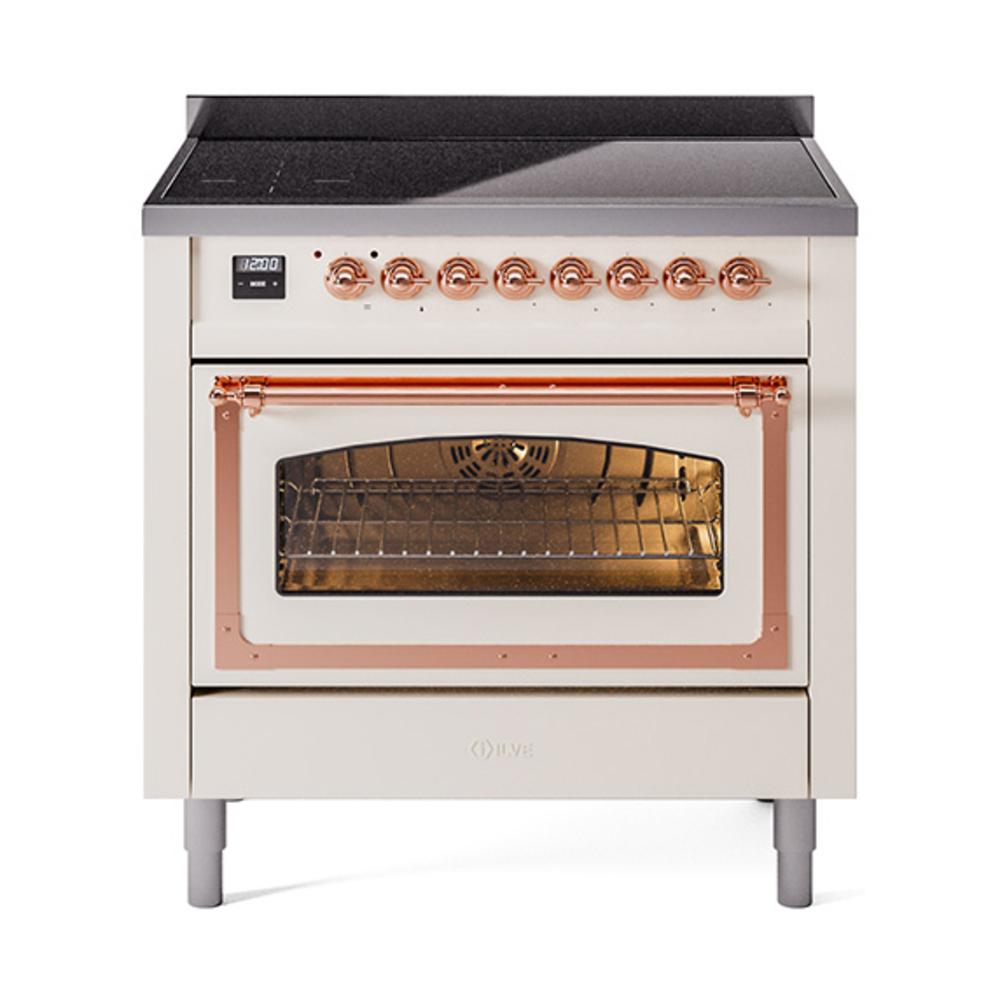 ILVE UNI366NMPAWP Nostalgie II Noblesse 36 inch Induction Range (Triple Glass Door, Antique White, Copper)