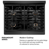 ZLINE Designer Collection 30 in. 4.2 cu. ft. Paramount Dual Fuel Range with 4 Burner Gas Cooktop and Electric Convection Oven in Black Satin Stainless Steel with Matte Black and Champagne Bronze Accents (SDRBSZ-30-MBCB)