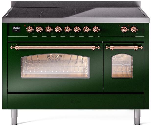 Nostalgie II 48 Inch Electric Freestanding Range in Emerald Green with Copper Trim