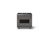 36"W. Sealed Burner Gas Range (Burner: 6b, Finish: Damascus Gray, Trim: Brushed Brass, Fuel: Propane)