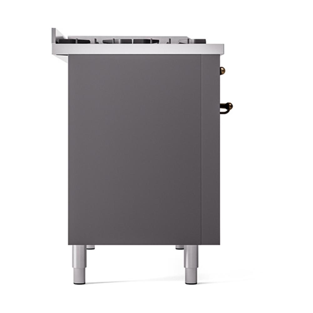 ILVE UN48FQNMPMGB Nostalgie II Noblesse 48 inch Dual Fuel Range (8 Sealed Burners + Griddle, Natural Gas, Solid Door, Graphite Matte, Burnished)
