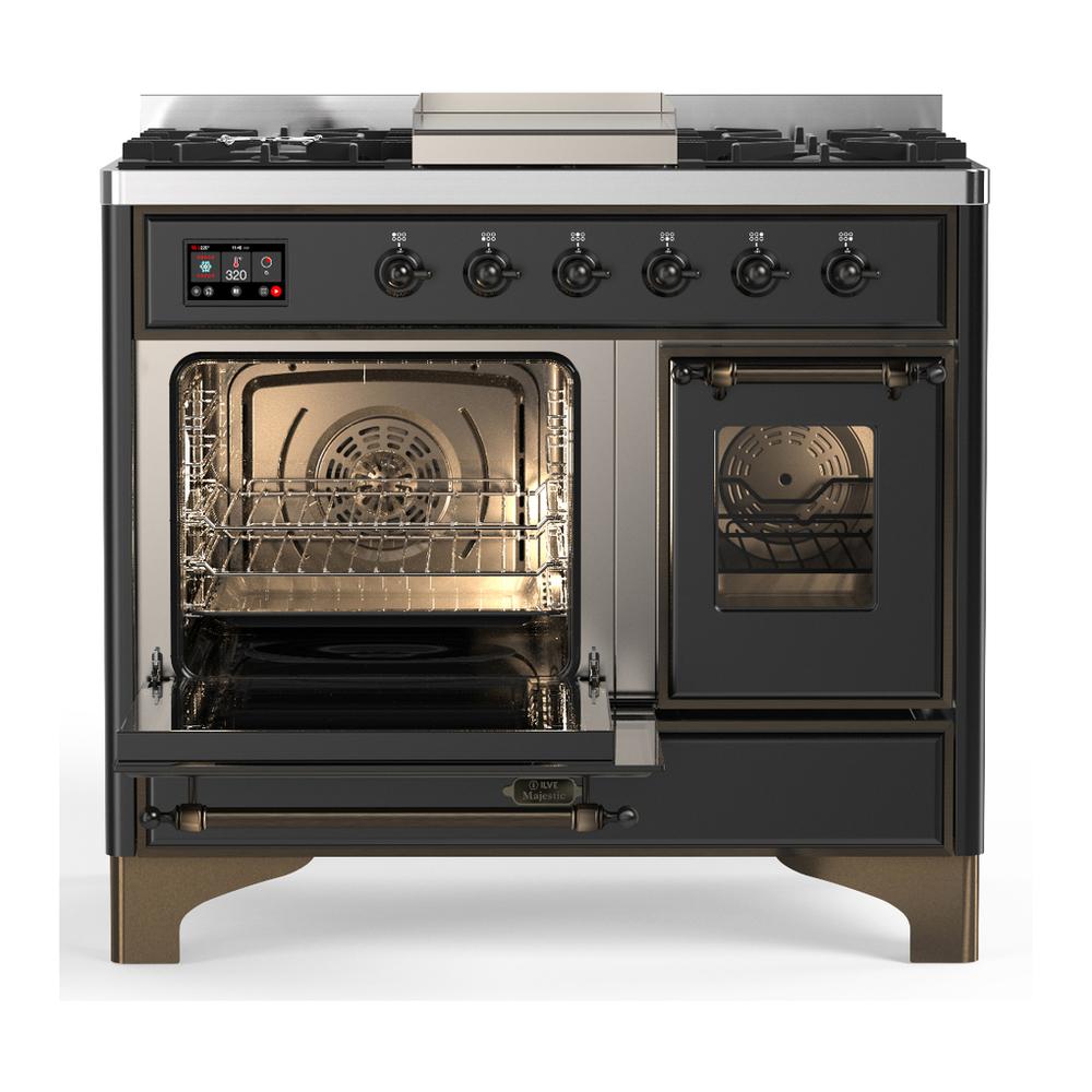 ILVE UMD40FNR3MGBLP Majestic III 40 inch Dual Fuel Range with 6 Burners and Griddle, Dual Function Burner up to 25,000 BTU (Liquid Propane, Triple Glass Door, Graphite Matte, Burnished)