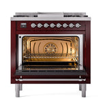 ILVE UN36FQNMPBUCLP Nostalgie II Noblesse 36 inch Dual Fuel Range (Liquid Propane, Solid Door, Burgundy, Chrome)