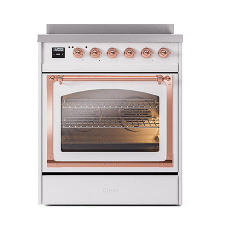 ILVE UNI304NMPWHP Nostalgie II Noblesse 30 inch Induction Range (Triple Glass Door, White, Copper)