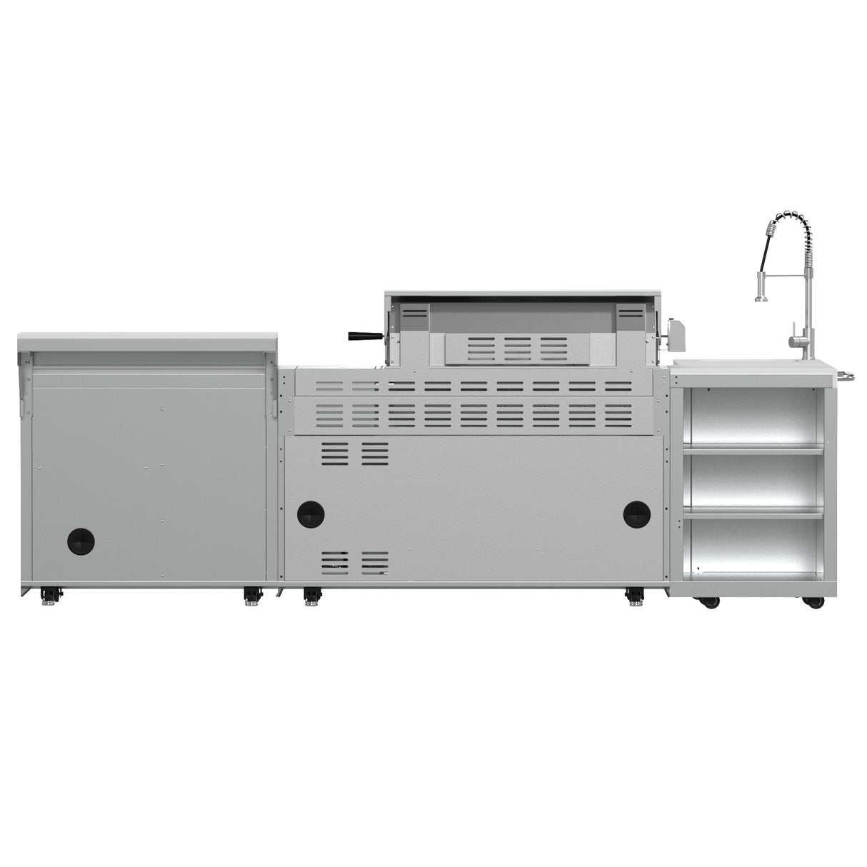 FORNO Bulnes 40-Inch BBQ, 95,000 BTU, 5 Burners, Sear & Rotisserie Infrared with Side Burner, Stainless Steel Outdoor Kitchen with 1.8 cu.ft. Beverage Center & White Sintered Stone Countertops
