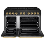 ZLINE Autograph Edition 48 in. 6.7 cu. ft. 8 Burner Double Oven Gas Range in Black Stainless Steel and Polished Gold Accents (SGRBZ-48-G)