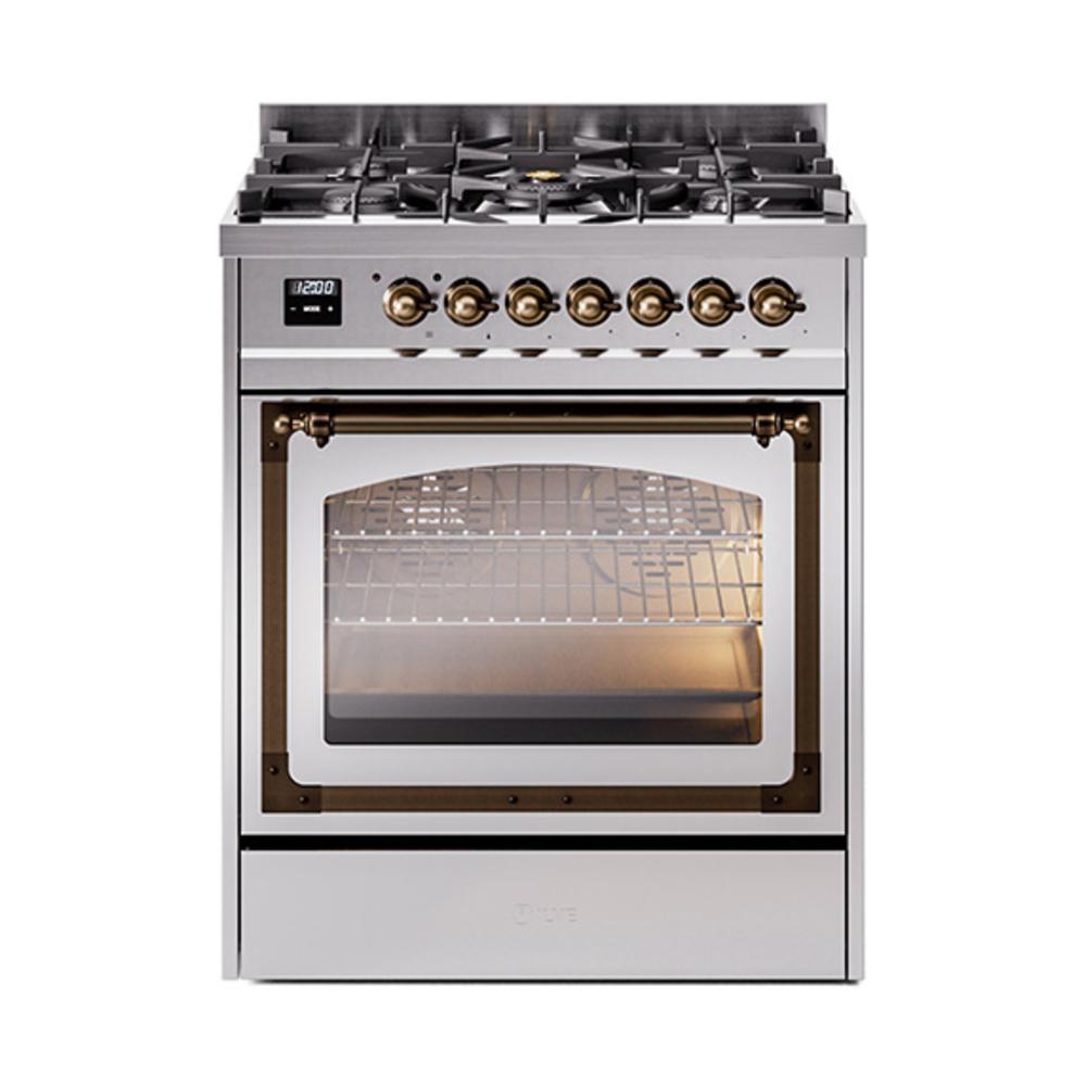 ILVE UN30NMPSSBLP Nostalgie II Noblesse 30 inch Dual Fuel Range (Liquid Propane, Triple Glass Door, Stainless Steel, Burnished)