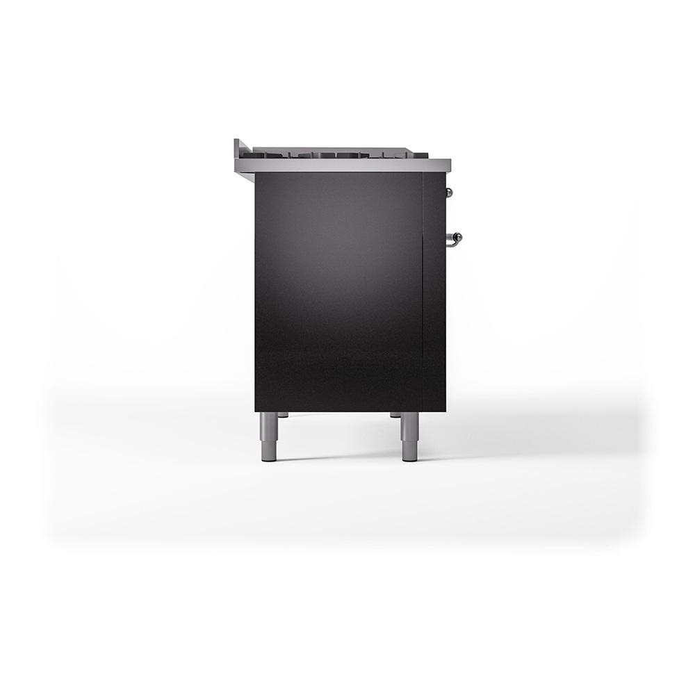 ILVE UN48FQNMPBKCLP Nostalgie II Noblesse 48 inch Dual Fuel Range (8 Sealed Burners + Griddle, Liquid Propane, Solid Door, Glossy Black, Chrome)