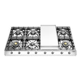 ILVE UHCP1265FNSSCLP Nostalgie II 48 inch Built-In Gas Cooktop with 8 Burners, Griddle, in Stainless Steel (Liquid Propane, Chrome)