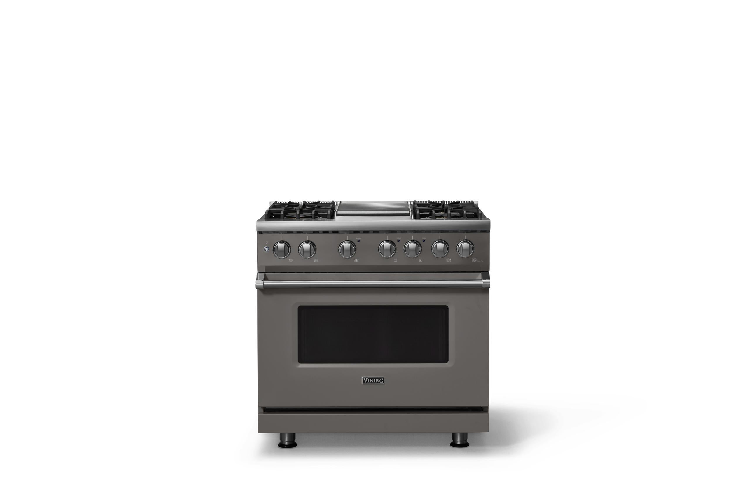 36"W. Dual Fuel Range (Burner: 4g, Finish: Damascus Gray, Trim: Polished Chrome, Fuel: Natural Gas)