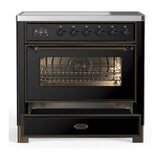 ILVE UMIB36NR3BKB Majestic III 36 inch Induction Range with 6 Elements, 3.5 cu. ft. Total Oven Capacity (Triple Glass Door, Glossy Black, Burnished)