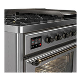 ILVE UM48FNR3SSB Majestic III 48 inch Dual Fuel Range with 8 Burners and Griddle, Dual Function Burner up to 25,000 BTU (Natural Gas, Triple Glass Door, Stainless Steel, Burnished)
