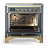 ILVE UMIB36QNR3BGG Majestic III 36 inch Induction Range with 6 Elements, 3.5 cu. ft. Total Oven Capacity (Solid Door, Blue Grey, Brass)