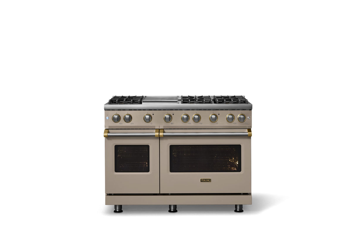 48"W. Sealed Burner Gas Range (Burner: 6g, Finish: Nantucket, Trim: Brushed Brass, Fuel: Propane)