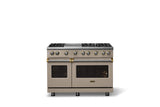 48"W. Sealed Burner Gas Range (Burner: 6g, Finish: Nantucket, Trim: Brushed Brass, Fuel: Propane)