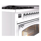 ILVE UN48FNMPWHC Nostalgie II Noblesse 48 inch Dual Fuel Range (8 Sealed Burners + Griddle, Natural Gas, Triple Glass Door, White, Chrome)