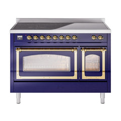 ILVE UNI486NMPMBG Nostalgie II Noblesse 48 inch Induction Range (Triple Glass Door, Midnight Blue, Brass)