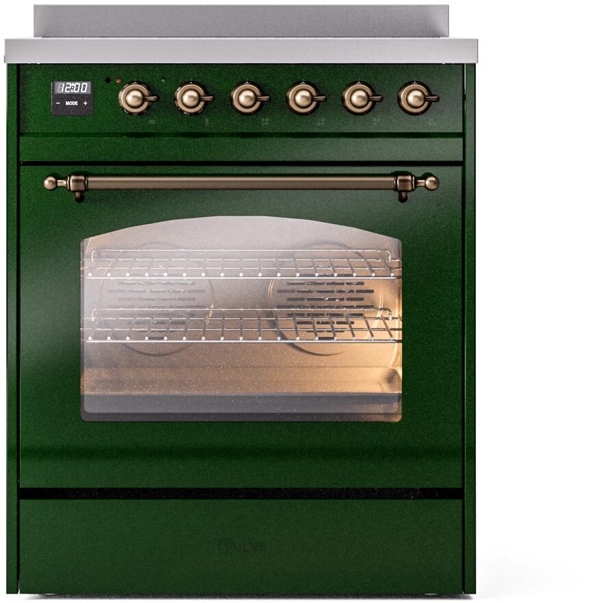 Nostalgie II 30 Inch Electric Freestanding Range in Emerald Green with Bronze Trim