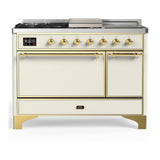 ILVE UM48FSQNR3AWGLP Majestic III 48 inch Dual Fuel Range with 5 Black Brass Burners, Griddle and French Top, Dual Function Burner up to 25,000 BTU (Liquid Propane, Solid Door, Antique White, Brass)