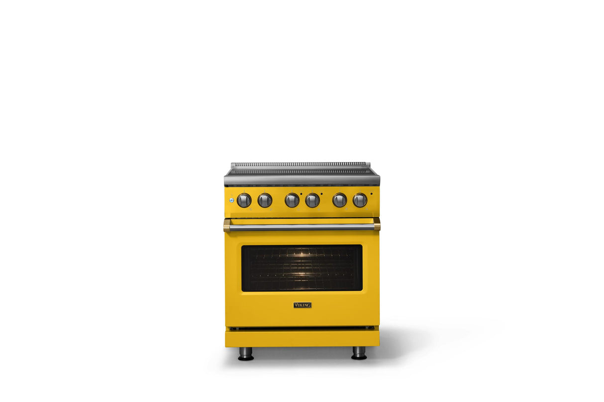 30"W. Electric Range (Finish: Daffodil, Trim: Brushed Brass)