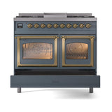 ILVE UND40FNMPBGGLP Nostalgie II Noblesse 40 inch Dual Fuel Range (Liquid Propane, Triple Glass Door, Blue Grey, Brass)