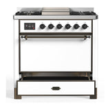 ILVE UM36FQNR3WHBLP Majestic III 36 inch Dual Fuel Range with 6 Black Brass Burners and Griddle, Dual Function Burner up to 25,000 BTU (Solid Door, White, Burnished, Liquid Propane)