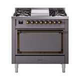 ILVE UN36FQNMPMGB Nostalgie II Noblesse 36 inch Dual Fuel Range (Natural Gas, Solid Door, Graphite Matte, Burnished)