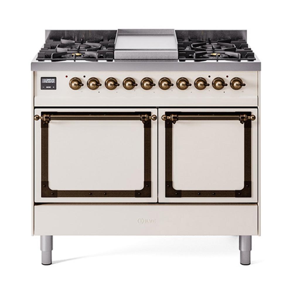 ILVE UND40FQNMPAWBLP Nostalgie II Noblesse 40 inch Dual Fuel Range (Liquid Propane, Solid Door, Antique White, Burnished)