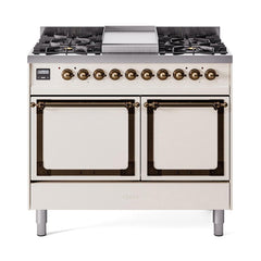 ILVE UND40FQNMPAWBLP Nostalgie II Noblesse 40 inch Dual Fuel Range (Liquid Propane, Solid Door, Antique White, Burnished)