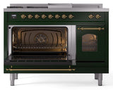 Nostalgie II 48 Inch Dual Fuel Liquid Propane Freestanding Range in Emerald Green with Brass Trim