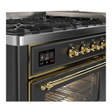 ILVE UM60FNR3MGG Majestic III 60 inch Dual Fuel Range with 9 Burners and Griddle, Dual Function Burner up to 25,000 BTU (Natural Gas, Triple Glass Door, Graphite Matte, Brass)