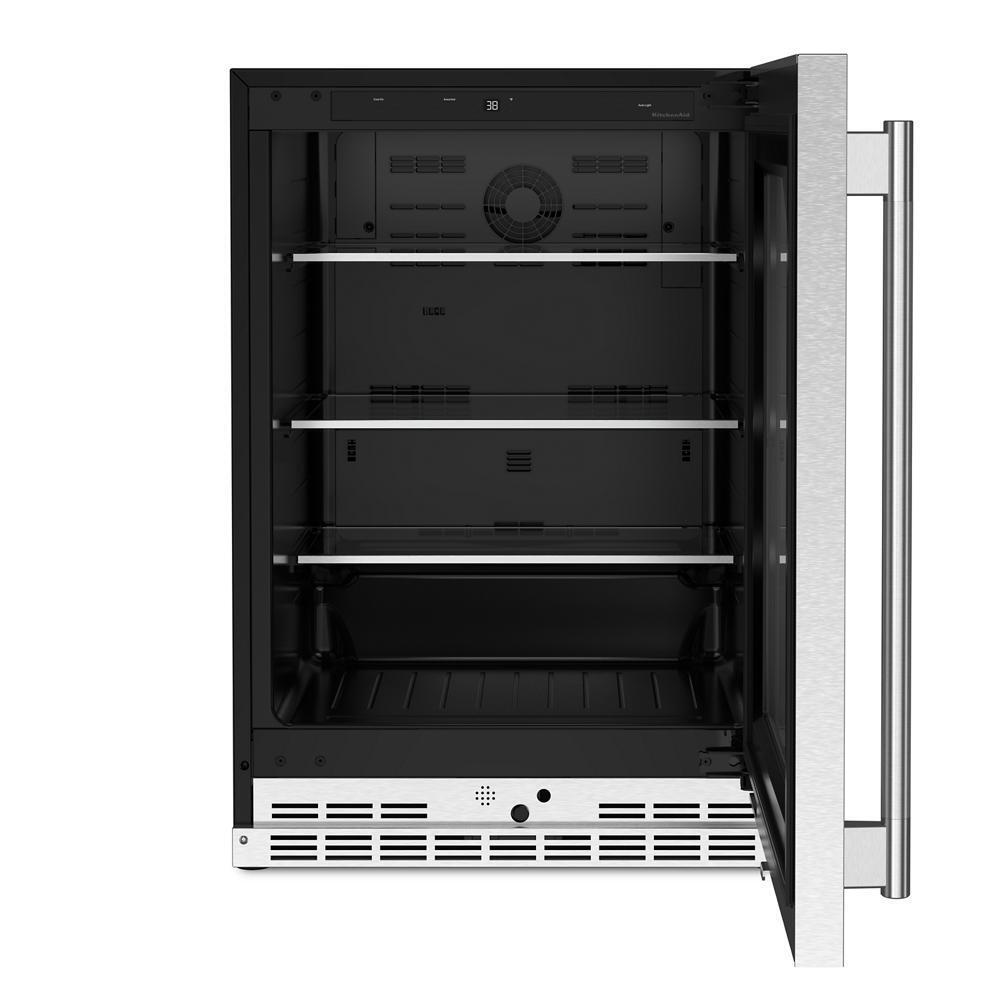 24" Undercounter Refrigerator with Glass Door and Shelves with Metallic Accents