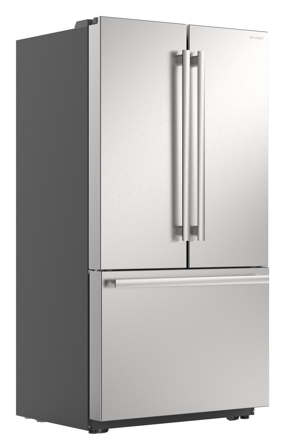Sharp 26.5 cu.ft. Counter Depth 36 in. French 3-Door Refrigerator with Internal Water Dispenser in Stainless Steel
