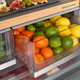 30 Cu. Ft. 36-Inch French Door Refrigerator with Exterior Water and Ice Dispenser and Wood-Look Sliding Tray in Porcelain White