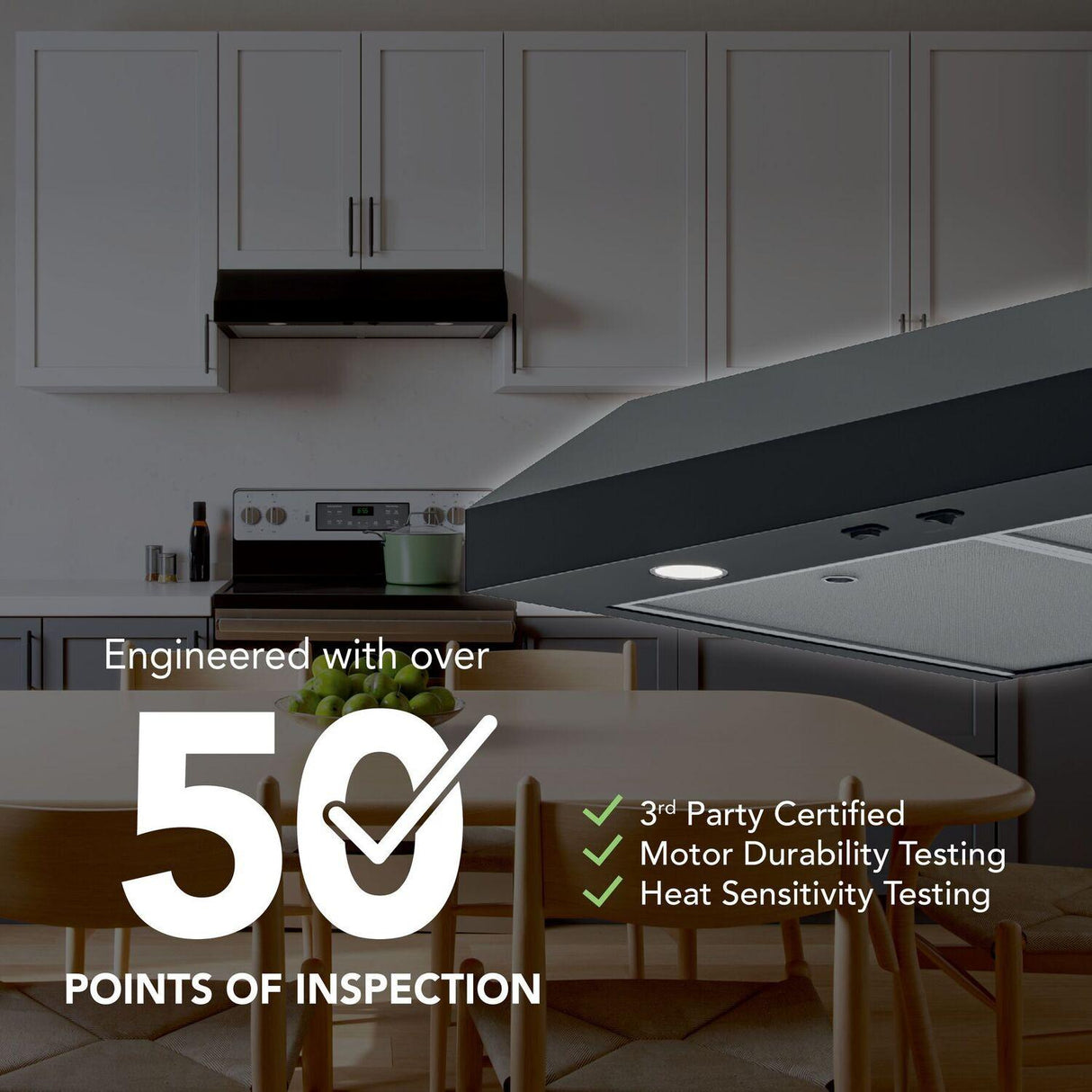 Glacier 42-Inch 350 MAX Blower CFM 1.5 Sones Black Range Hood