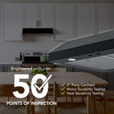 Glacier 42-Inch 350 MAX Blower CFM 1.5 Sones Black Range Hood