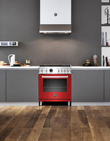 30 inch Dual Fuel Range, 4 Brass Burner, Electric Self-Clean Oven Rosso