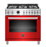 36 inch Dual Fuel Range, 6 Brass Burner, Electric Self-Clean Oven Rosso