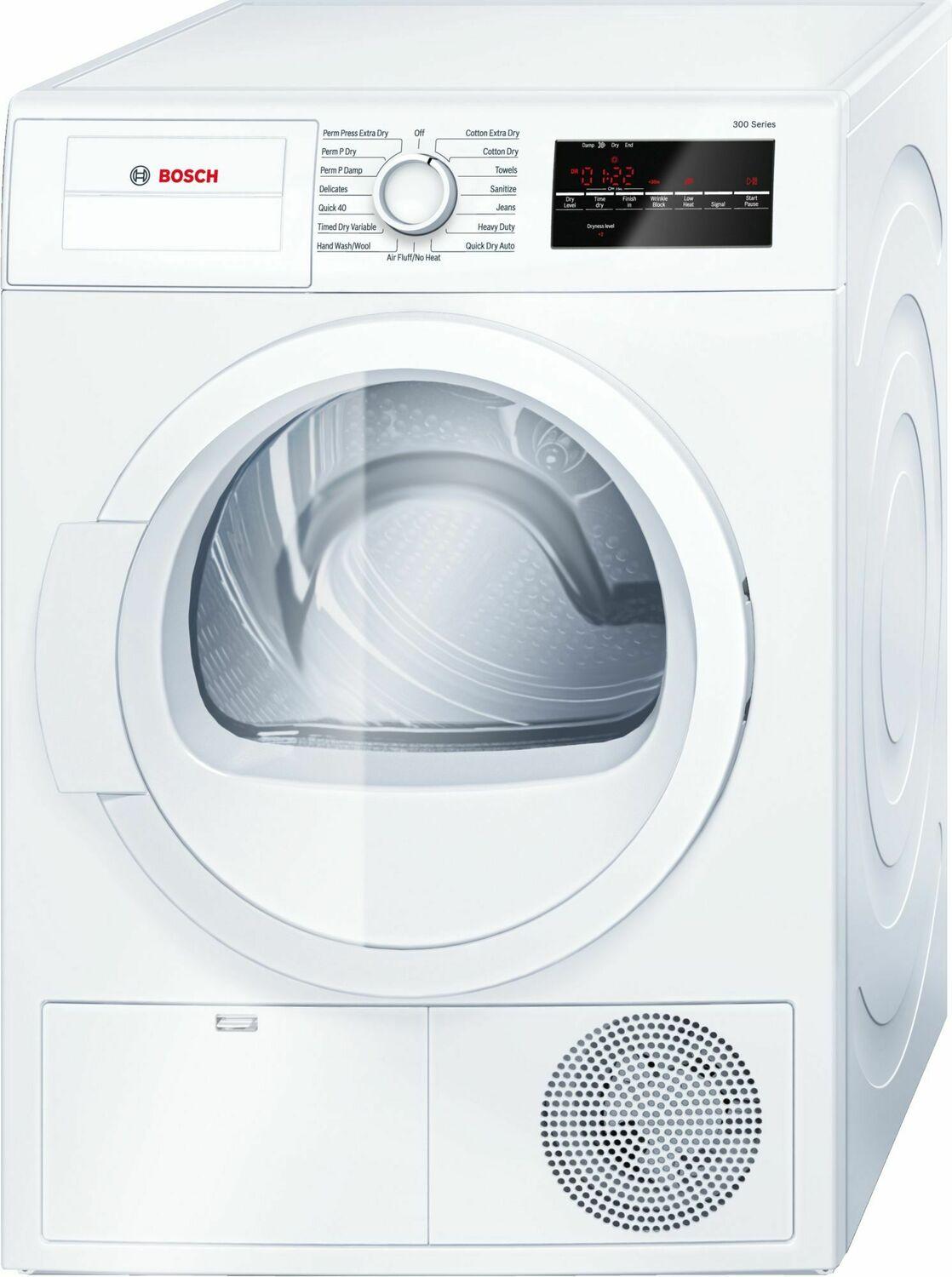 300 Series Cond. Dryer - 208/240V, Cap. 4.0 cu.ft., 15 Cyc.,67 dBA Galv.Drum, White/Door Non-Rev.