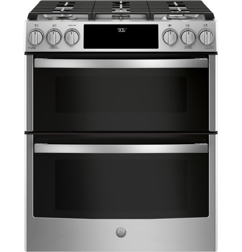 GE Profile™ 30" Smart Slide-In Front-Control Gas Double Oven Convection Range