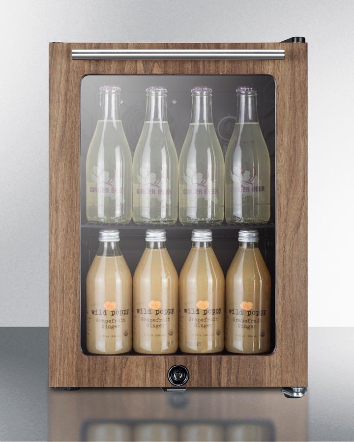 Compact Glass Door Beverage Center With Wood Trim