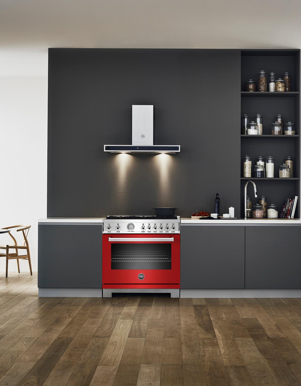 36 inch All Gas Range, 6 Brass Burners Rosso