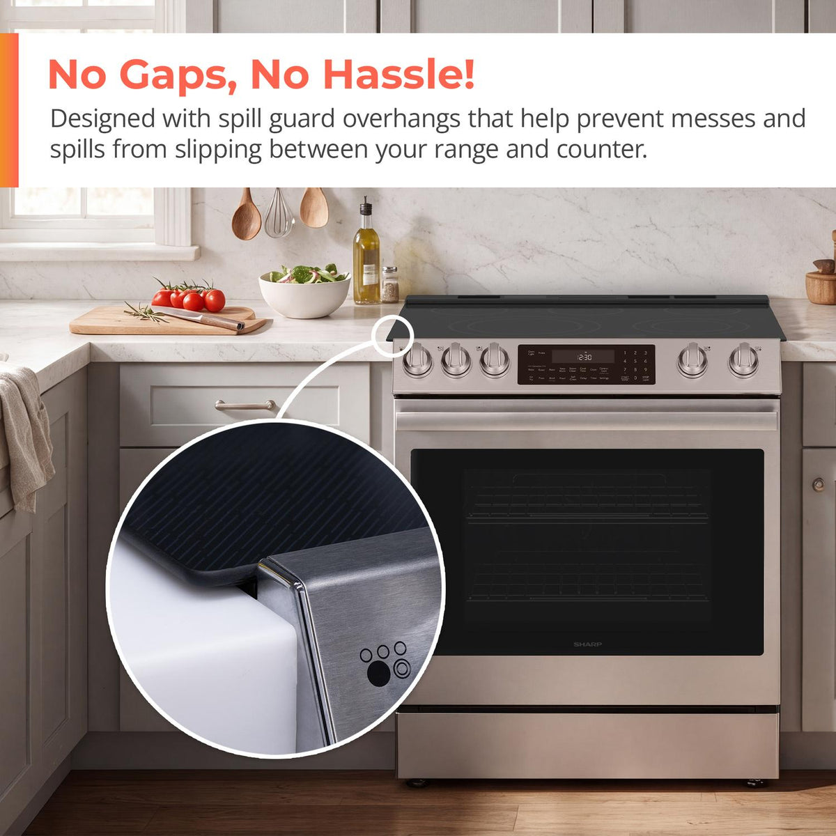30 in. 5 Burner 6.3 cu. ft. Slide-in Electric Range with True European Convection