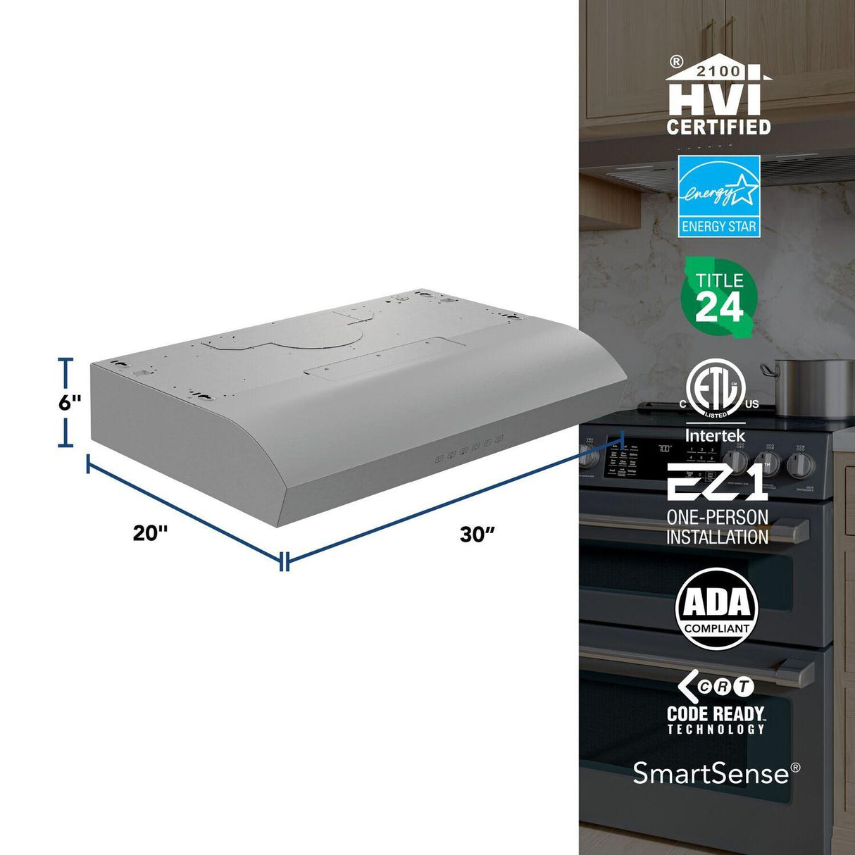 Mantra 30-Inch 490 MAX Blower CFM 1.0 Sones Stainless Steel Range Hood