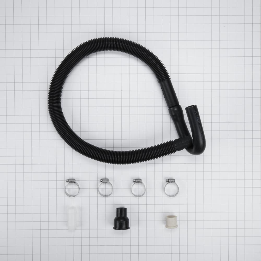 4' Black flexible washer drain hose extension kit with rubber U-nozzle, reducer couplings & clamps - 1 pack