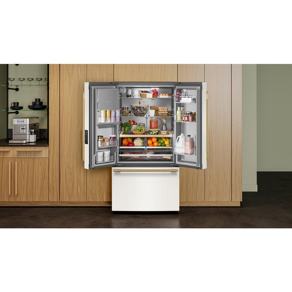 30 Cu. Ft. 36-Inch French Door Refrigerator with Exterior Water and Ice Dispenser and Wood-Look Sliding Tray in Porcelain White